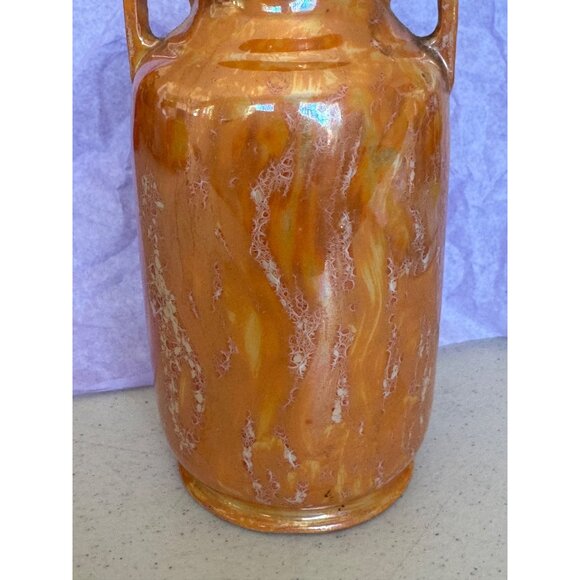 Art Deco Peach Luster Ware Dual Square Handles Vase 5" Tall - Picture 2 of 9